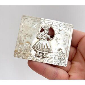 Peruvian Native Figure Portrait  South American Vintage Sterling Silver Brooch
